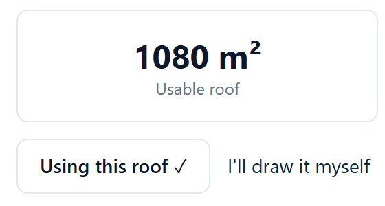 The PowerPlot widget confirming roof data for an address: usable roof area and number of roof orientations.